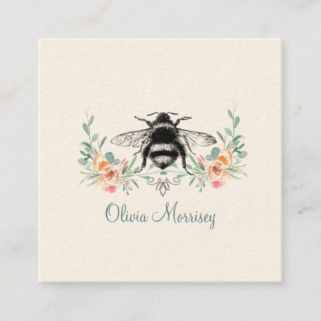 Elegante tarjeta de llamadas florales de abeja vin (Anverso)