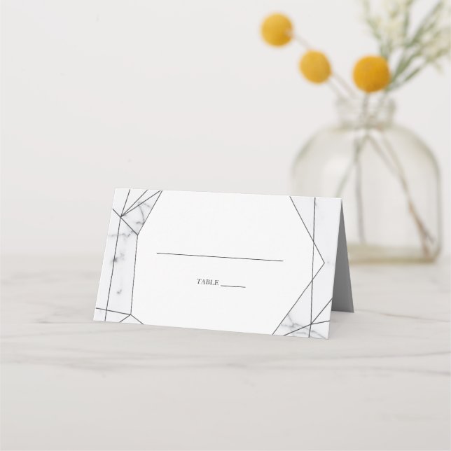 Elegante tarjeta de lugar de Boda de mármol geomét (Anverso)
