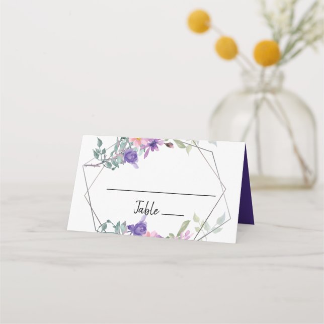 Elegante tarjeta de lugar de Boda floral geométric (Anverso)