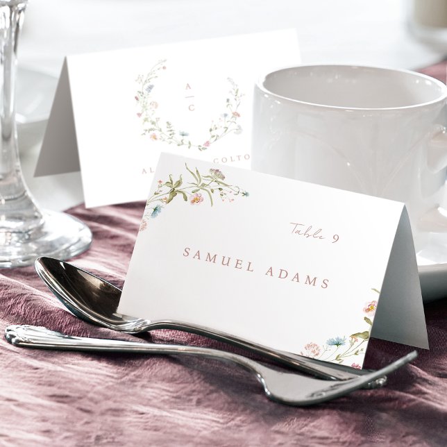 Elegante tarjeta de lugar plegable de Boho rústico (Elegant Wildflower Rustic Boho Foldable Place Card)