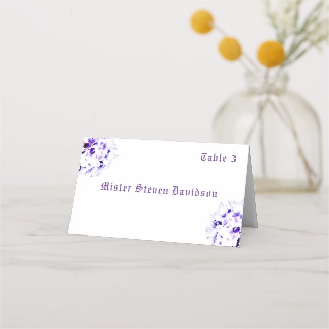 Elegante tarjeta de lugar plegado violeta (Anverso)