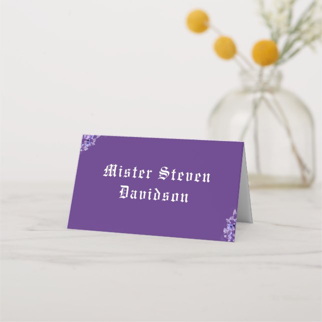 Elegante tarjeta de lugar plegado violeta (Anverso)