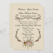 Elegante tarjeta de matrimonio con flores silvestr