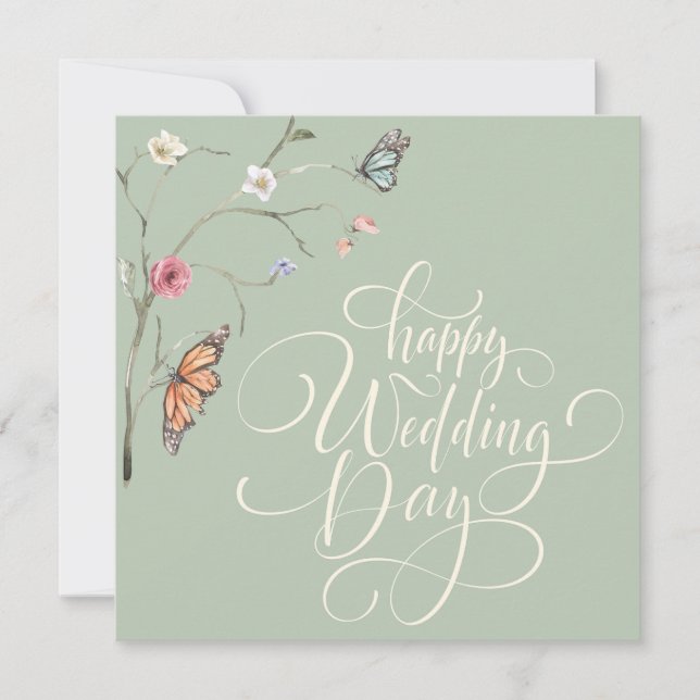 Elegante tarjeta de matrimonio floral acuático mod (Anverso)