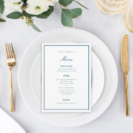 Elegante tarjeta de menú Boda azul oscuro