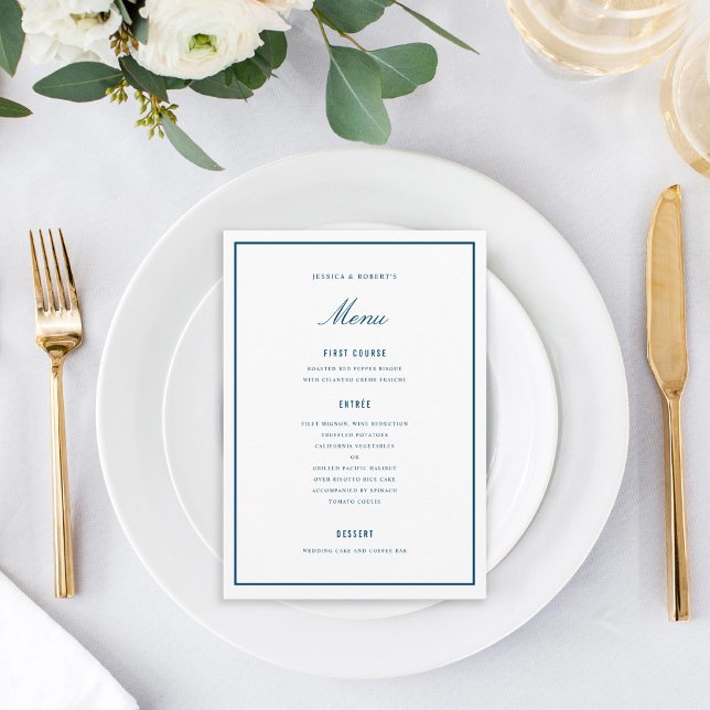 Elegante tarjeta de menú Boda azul oscuro (Subido por el creador)