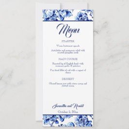 Elegante tarjeta de menú Boda Blue Floral Toile