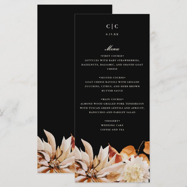 Elegante tarjeta de menú Boda de acuarela floral d (Anverso / Reverso)