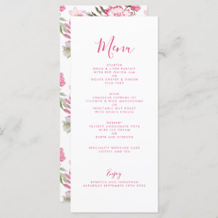 Elegante tarjeta de menú Boda de acuarela rosa flo