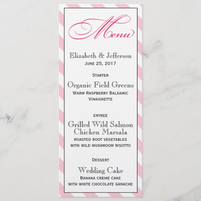 Elegante tarjeta de menú Boda de escritura rosa fr (Anverso)