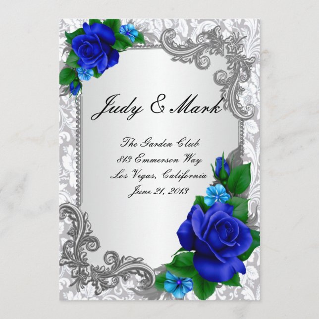 Elegante tarjeta de menú Boda de Rosas azules (Anverso)