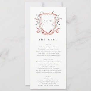 Elegante tarjeta de menú Boda Escudo de flores sil