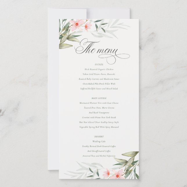 Elegante tarjeta de menú Boda floral de Rubor Gree (Anverso)