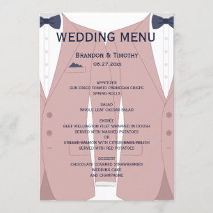 Elegante Tarjeta De Menú Boda Gay Rosa Y Azul