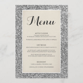 Elegante tarjeta de menú Boda Purpurina plateado