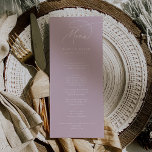 Elegante tarjeta de menú Boda rosa Charm Lilac<br><div class="desc">Estas elegantes tarjetas de boda rosa lila de moda son perfectas para un boda sencillo. El moderno diseño minimalista presenta una caligrafía rosa rosada y romántica, de estilo cuentacuentos bohemio, perfecta para una boda en primavera o verano en el jardín. Esta plantilla de menú boda se puede utilizar para la...</div>