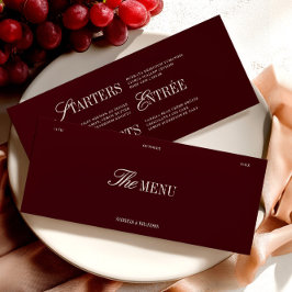 Elegante tarjeta de menú Borgoña y Boda de marfil