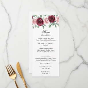 Elegante Tarjeta de Menú de Boda Botánico con Rosa
