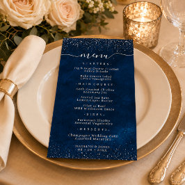 Elegante Tarjeta de Menú de Boda en Azul Marino co
