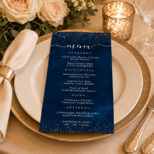 Elegante Tarjeta de Menú de Boda en Azul Marino co