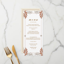 Elegante Tarjeta de Menú de Cena con Arte Botánico