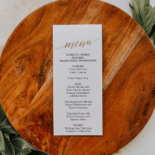 Elegante tarjeta de menú de cena de oro y caligraf