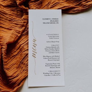 Elegante tarjeta de menú de cena de oro y caligraf