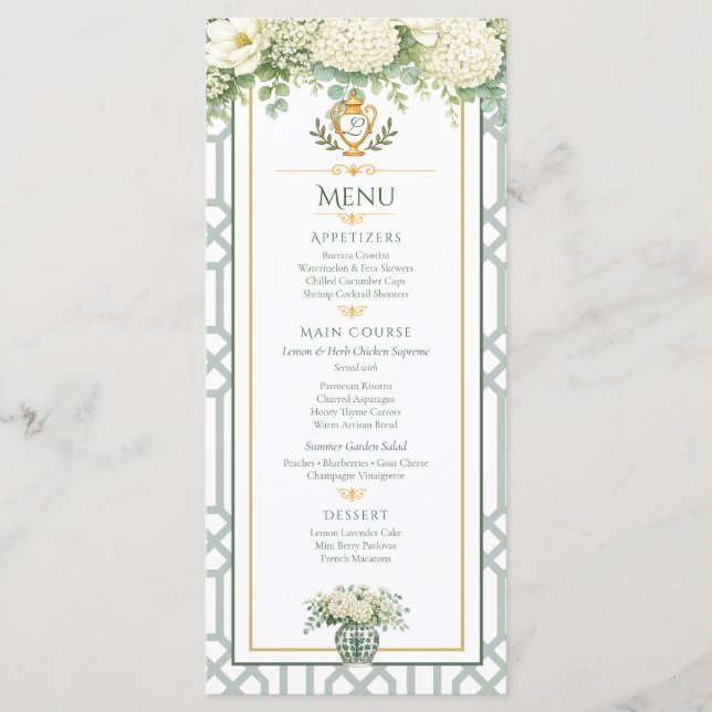 Elegante Tarjeta de Menú de Fiesta de Jardín de Ve (Anverso)