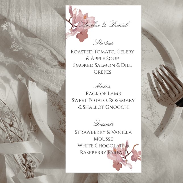 Elegante tarjeta de menú de orquídeas rosas (Subido por el creador)