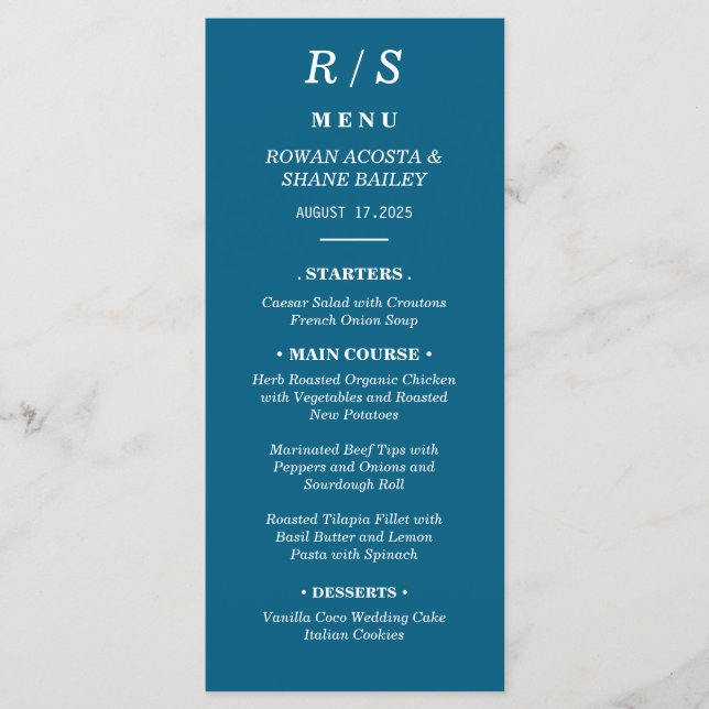 Elegante tarjeta de menú del Boda del Monograma Az (Anverso)
