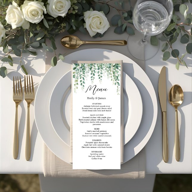 Elegante tarjeta de menú del Boda Eucalyptus Green (Subido por el creador)