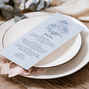 Elegante tarjeta de menú Dusty Blue Boda Botánico