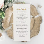 Elegante tarjeta de menú Faux Gold Calligraphy<br><div class="desc">Clásica y elegante Boda de Faux Gold, Menú Fiesta o Aniversario. Un diseño elegante en oro, negro y blanco o cualquier color de fondo que elija. Simplemente haga clic en el enlace personalizar adicional, que se muestra bajo el área de personalización de texto a la derecha, y elija el fondo...</div>