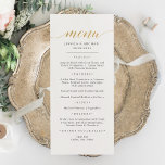 Elegante tarjeta de menú Faux Gold Calligraphy<br><div class="desc">Clásica y elegante Boda de Faux Gold, Menú Fiesta o Aniversario. Un diseño elegante en oro, negro y blanco o cualquier color de fondo que elija. Simplemente haga clic en el enlace personalizar adicional, que se muestra bajo el área de personalización de texto a la derecha, y elija el fondo...</div>