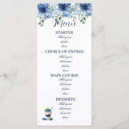 Elegante Tarjeta de Menú Floral Azul Polvoriento d