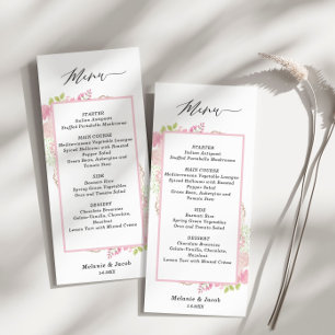 Elegante tarjeta de menú floral rosa