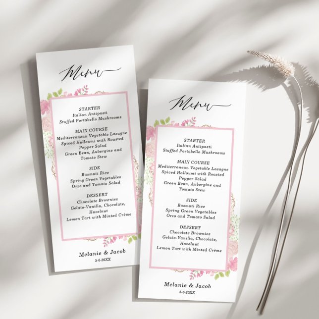 Elegante tarjeta de menú floral rosa (Subido por el creador)