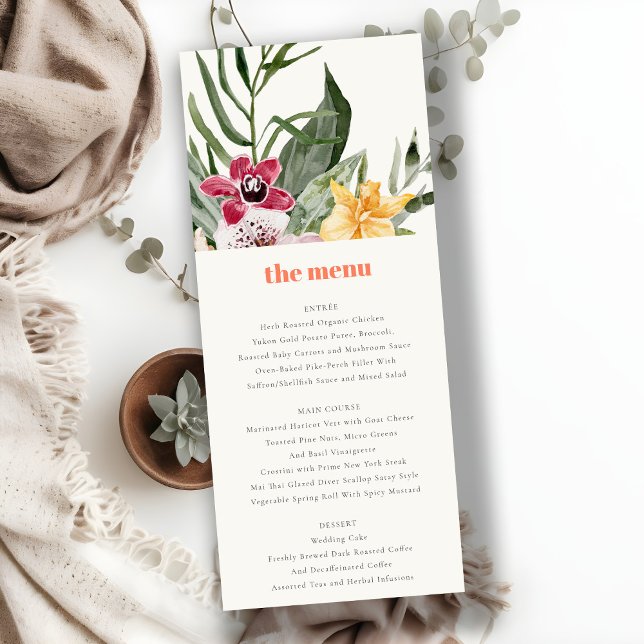 Elegante Tarjeta de menú floral tropical de Rubor  (Subido por el creador)