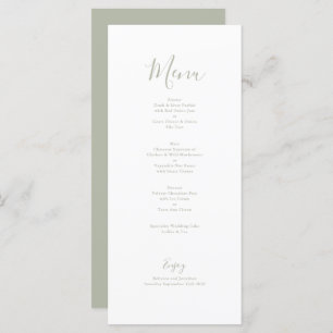 Elegante Tarjeta de menú minimalista de Boda verde