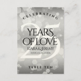 Elegante tarjeta de mesa 25º aniversario de Boda d