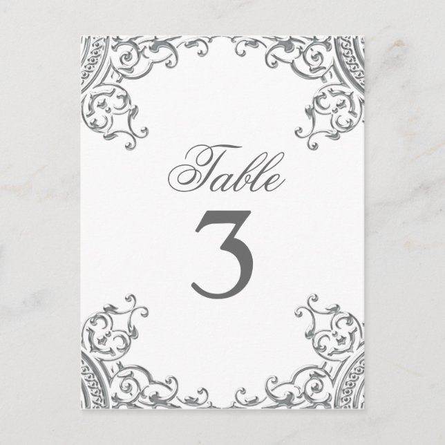 Elegante tarjeta de mesa Boda blanco plateado (Anverso)