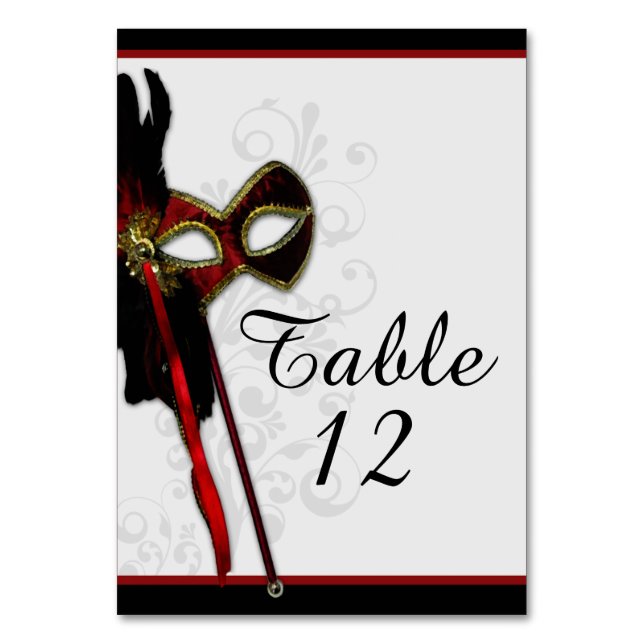 Elegante tarjeta de mesa Boda de Masquerade (Anverso)