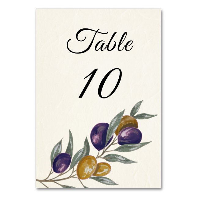 Elegante tarjeta de mesa Boda de oliva (Anverso)