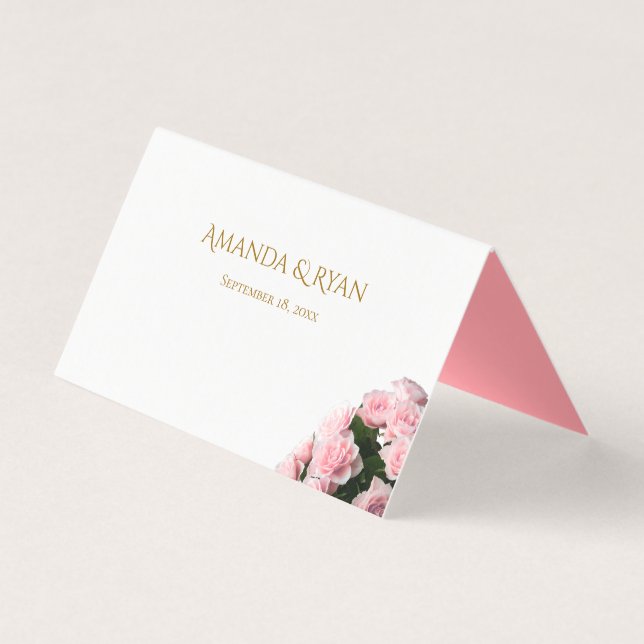 Elegante tarjeta de mesa Boda floral de rosas rosa (Reverso)