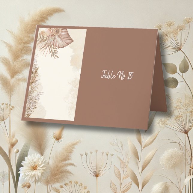 Elegante tarjeta de mesa Boda neutra Boho marrón (Subido por el creador)