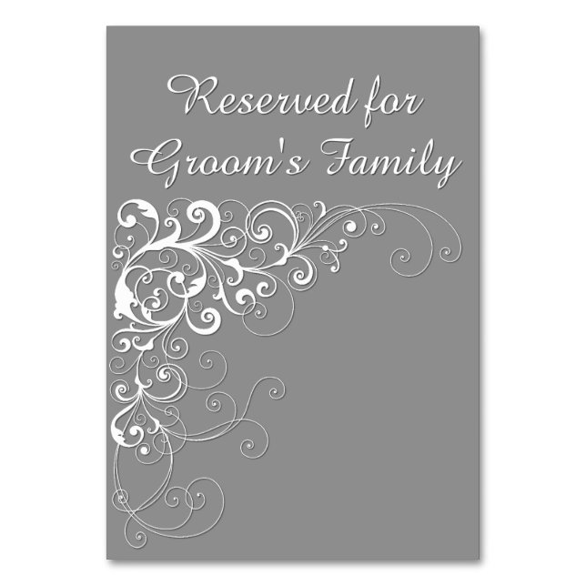 Elegante tarjeta de mesa Boda reservada de gris (Anverso)