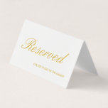 Elegante tarjeta de mesa Boda reservada en blanco<br><div class="desc">Reservado Añadir la tarjeta de mesa Boda de color blanco y oro elegante de texto</div>