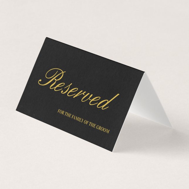 Elegante tarjeta de mesa Boda reservada para negro (Anverso)