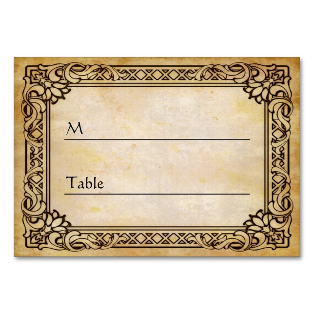Elegante tarjeta de mesa de Boda antiguo de época (Anverso)