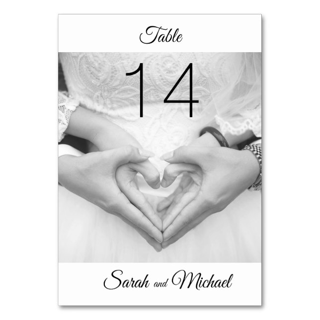 Elegante tarjeta de mesa de Boda de fotografía tra (Anverso)